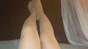 Filipina Small feet and sexy legs in white fishnet