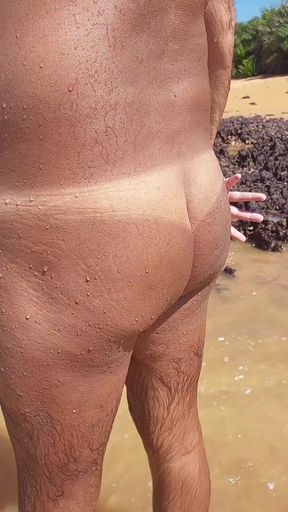 Ladysilva Walking Naked on the Beach Showing off Her Tanned Ass with a Mark and Masturbating on All Fours Until She Cums