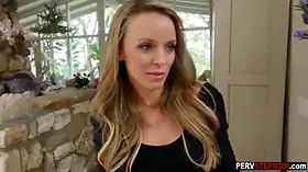 MILF blonde stepmom showed her wet pussy to her stepson