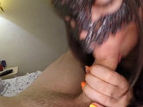 Milf babe gives a blowjob and squirts while singing into the microphone