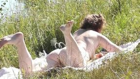 Nude Milf Sunbathing On Shore. Random Guy Watching. Naked In Public. Nudist Beach. Doggystyle. Pov