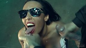 Rio Lee gets blasted with two huge cumshot by her chauffeurs.