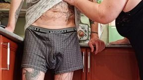 Stepmom pleasures herself with pre-cum before dinner