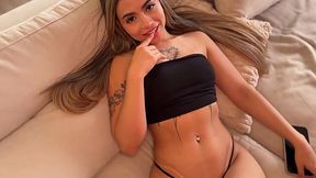 Petite Tattooed Blonde Drains Her Boyfriends Balls In Living Room