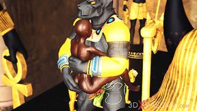 Anubis fucks hard a sexy slave ebony in an Egyptian temple