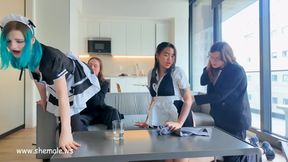 Group porn room cleaning