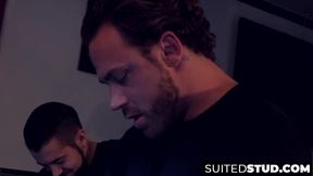 Men in suits hook up for deep anal in club