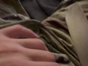 Horny solider in tighty whities and orange jockeys jerks off while wearing his OCP uniform
