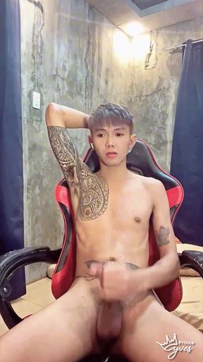 Pinoy Horny Inked Twink Playing with His Masturbator Toy