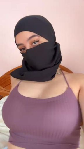 Arab Hijab Beauty Shows Off Her Big Boobs in Sensual Solo - Muslim Titties Tease You Slowly