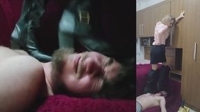 #273 - EXTREME black boots facebusting and face TRAMPLING - Dual cam
