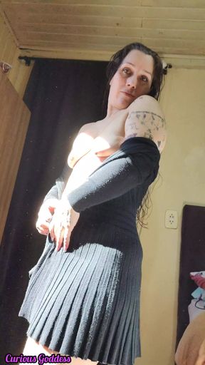 Curious Goddess - Hot Brunette Wearing Only a Towel, Very Horny