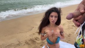 Babe Can I Cum on Your Tits? - Cock Flashing on the Beach