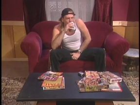 Brunette whore on her knees and gives guys hard cock a blowjob