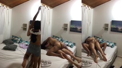 HOT GIRLS SCISSOR AT THEIR STEPFATHER'S HOUSE