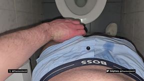 Phantomgentx - Hairy Stepdaddy Caught Moaning Loud Jerking in Public Toilet