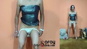 Shiny dress transformation: saray as a crossdresser