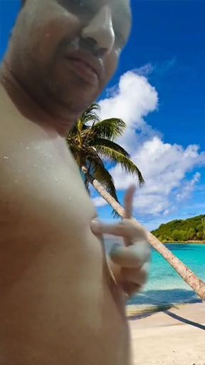 Nude boy on the beach shows his full nude body.