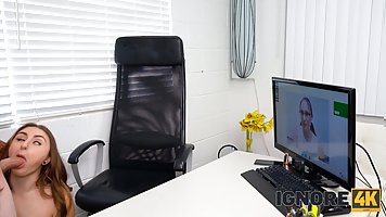 Horny brunette babe with nice ass and boobs gets fucked in the office