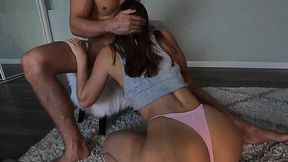 Hot brunette babe with a big ass is gobbling that dick with purpose