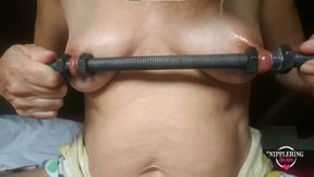 nippleringlover - kinky milf inserting 16mm rod in extremely stretched nipple piercings part 2