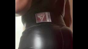 Big Black Muscle Butt Display Encased in Tight Latex &amp_ Sheer Singlets