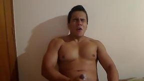 Muscular Latino Jerks for His Cum