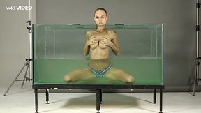 Slender beautiful babe Nancy is masturbating her pussy in aquarium