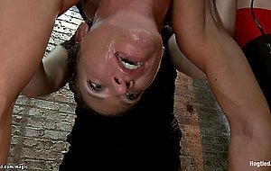 Busty lesbian in upside down suspension