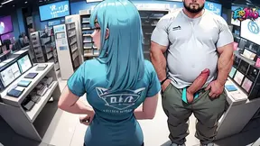 Saleswoman's shock as she sees and sucks a hidden cock in her cell phone store