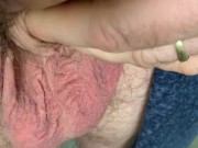 Lad flicking his own bean getting wet with pre cum