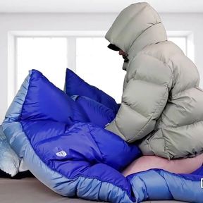 Humping Super Puffy Comforter While Wearing Super Puff Jacket