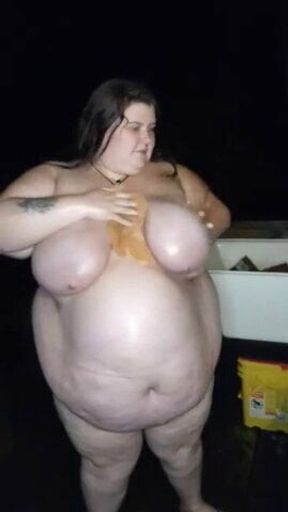 Bbw showering in the rain