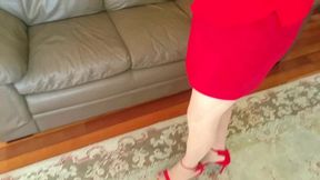 dani leg lady in red with curvy legs in sexy nude pantyhose