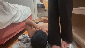 Foot trampling, gagging & spit