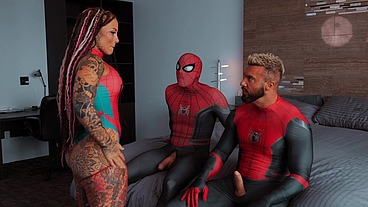 TWO SPIDERMAN VS. TATTOOED BABE MANDI CAT