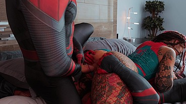 TWO SPIDERMAN VS. TATTOOED BABE MANDI CAT