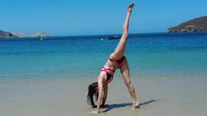 stretching on the beach