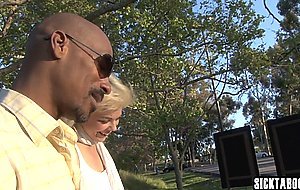 Big ass blonde MILF Alice Frost deepthroated by a perverted black stepdad