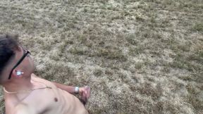 German Boy Jerks off Naked Outside and Cums