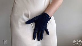 White Slip Gray Cotton String Bikini Panties Navy Gloves Tease SFW