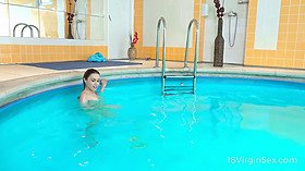 Lovers step out of pool for a fuck