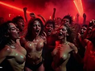 [AI-generated] Red Glow Intimate Club Rave – Go-Go Dancers, Topless DJ, Flying Large Titties & Crimson Heat Chaos – Rhythm & Skin