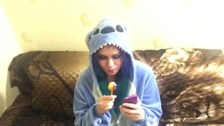 Cosplay Stitch. Making blowjob,sucking,deepthroat. POV.