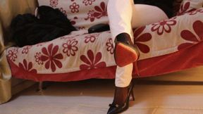 Busy work display pantyhose and high heels