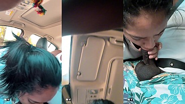 Blowjob while we're going to meet some friends
