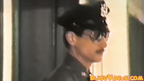 Vintage policeman catches group of guys group sex banging