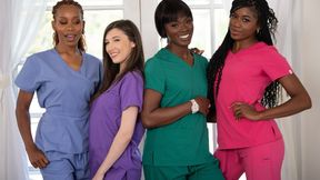”Nurses rest at nearby house after long shift. - Ana Foxxx, Jenna Foxx, Maya Woulfe, Nicole Kitt”
