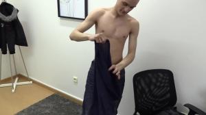 DirtyScout.com - Nervous and sexy guard first time handjob in office