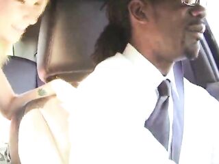 White beauty Sara Monroe teasing her ebony Uber driver
